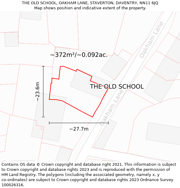 THE OLD SCHOOL, OAKHAM LANE, STAVERTON, DAVENTRY, NN11 6JQ: Plot and title map