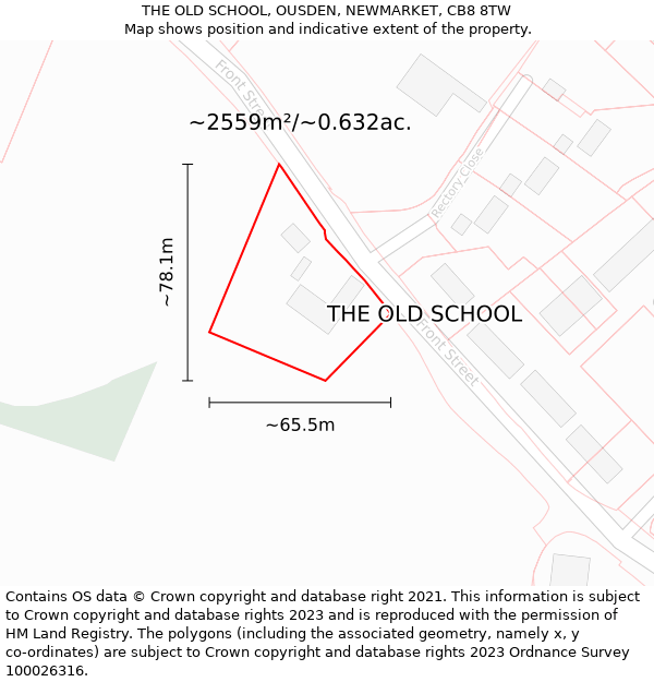 THE OLD SCHOOL, OUSDEN, NEWMARKET, CB8 8TW: Plot and title map