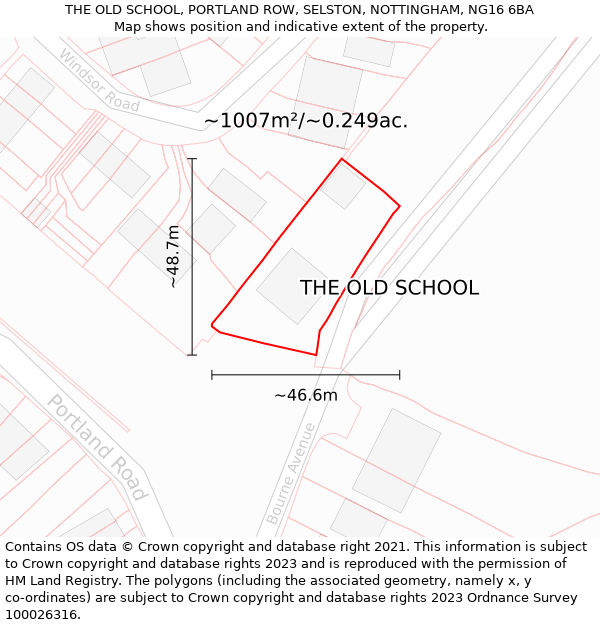 THE OLD SCHOOL, PORTLAND ROW, SELSTON, NOTTINGHAM, NG16 6BA: Plot and title map