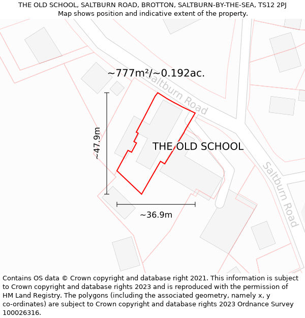 THE OLD SCHOOL, SALTBURN ROAD, BROTTON, SALTBURN-BY-THE-SEA, TS12 2PJ: Plot and title map