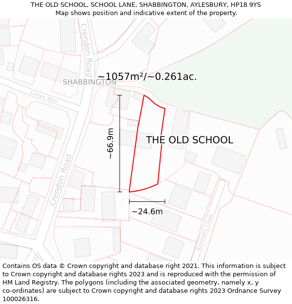 THE OLD SCHOOL, SCHOOL LANE, SHABBINGTON, AYLESBURY, HP18 9YS: Plot and title map