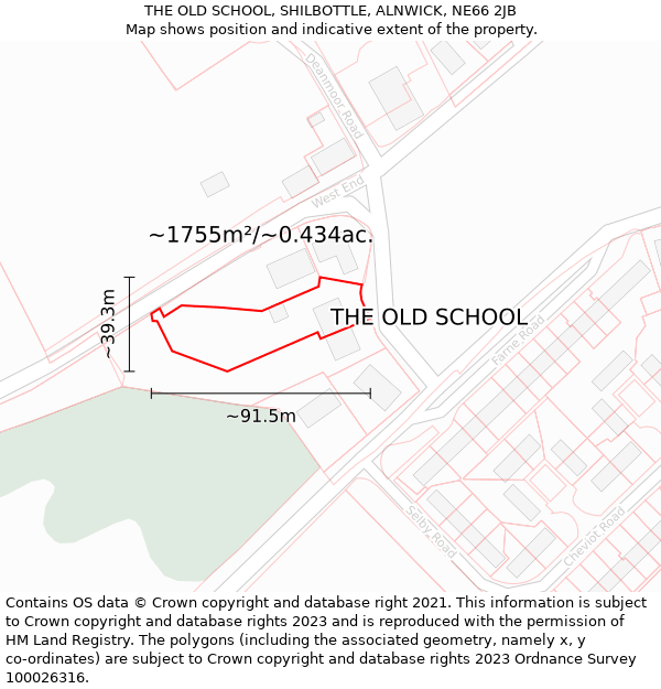 THE OLD SCHOOL, SHILBOTTLE, ALNWICK, NE66 2JB: Plot and title map