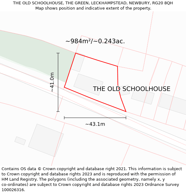 THE OLD SCHOOLHOUSE, THE GREEN, LECKHAMPSTEAD, NEWBURY, RG20 8QH: Plot and title map