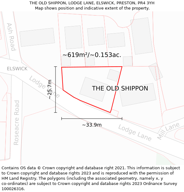 THE OLD SHIPPON, LODGE LANE, ELSWICK, PRESTON, PR4 3YH: Plot and title map