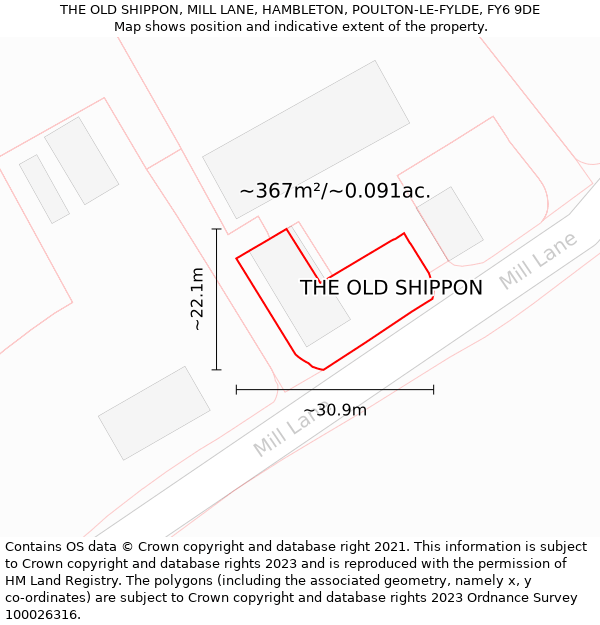 THE OLD SHIPPON, MILL LANE, HAMBLETON, POULTON-LE-FYLDE, FY6 9DE: Plot and title map
