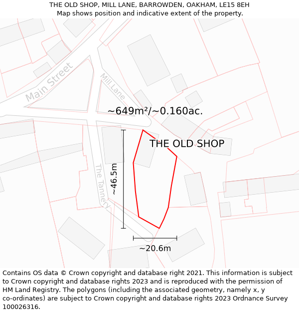 THE OLD SHOP, MILL LANE, BARROWDEN, OAKHAM, LE15 8EH: Plot and title map