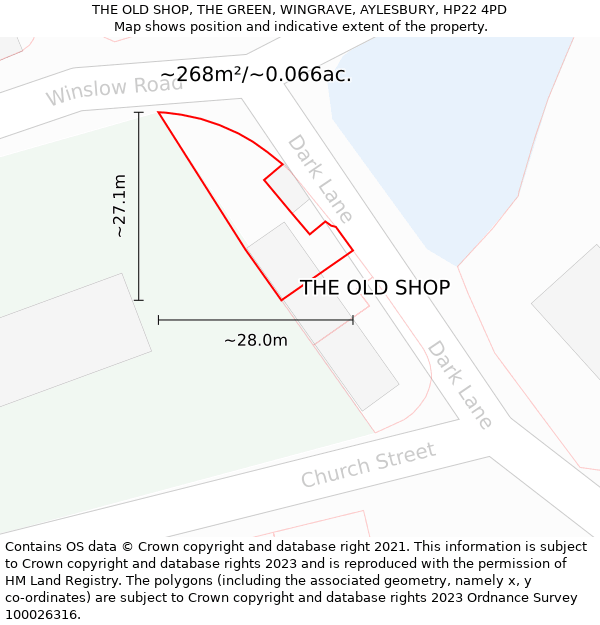 THE OLD SHOP, THE GREEN, WINGRAVE, AYLESBURY, HP22 4PD: Plot and title map