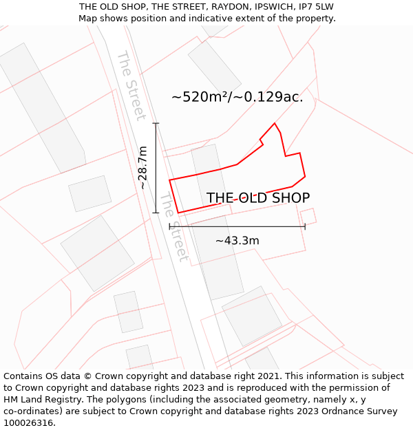 THE OLD SHOP, THE STREET, RAYDON, IPSWICH, IP7 5LW: Plot and title map