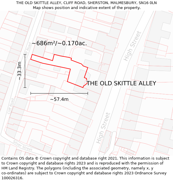 THE OLD SKITTLE ALLEY, CLIFF ROAD, SHERSTON, MALMESBURY, SN16 0LN: Plot and title map
