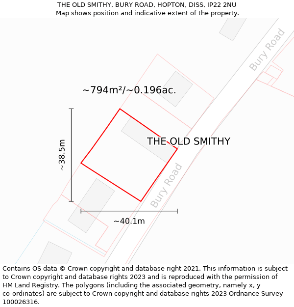 THE OLD SMITHY, BURY ROAD, HOPTON, DISS, IP22 2NU: Plot and title map