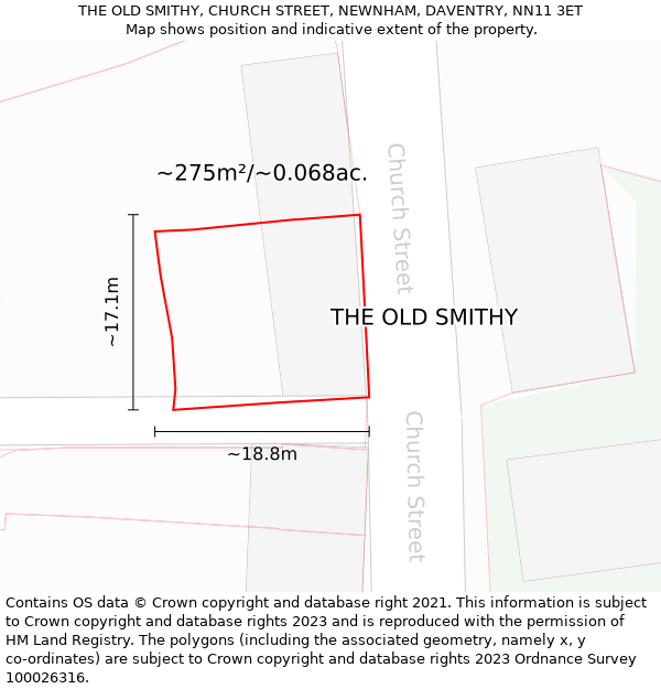 THE OLD SMITHY, CHURCH STREET, NEWNHAM, DAVENTRY, NN11 3ET: Plot and title map