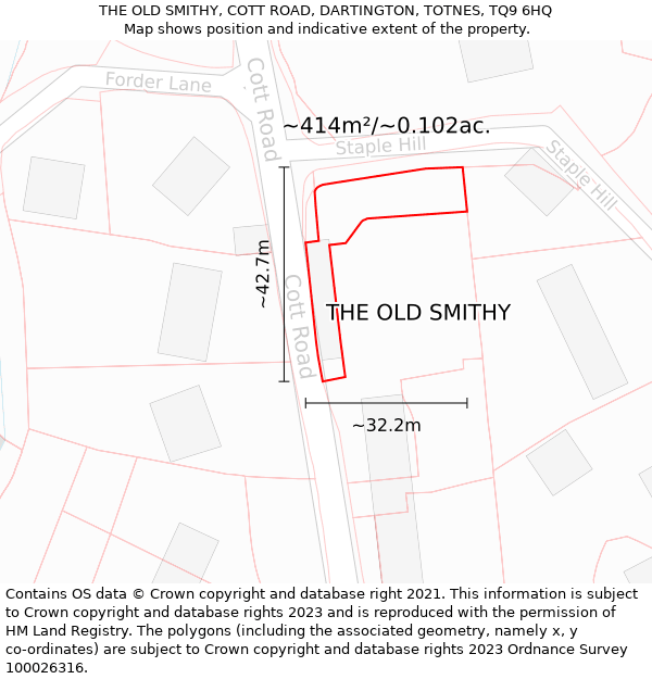 THE OLD SMITHY, COTT ROAD, DARTINGTON, TOTNES, TQ9 6HQ: Plot and title map