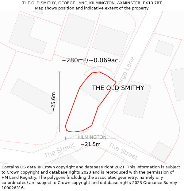 THE OLD SMITHY, GEORGE LANE, KILMINGTON, AXMINSTER, EX13 7RT: Plot and title map