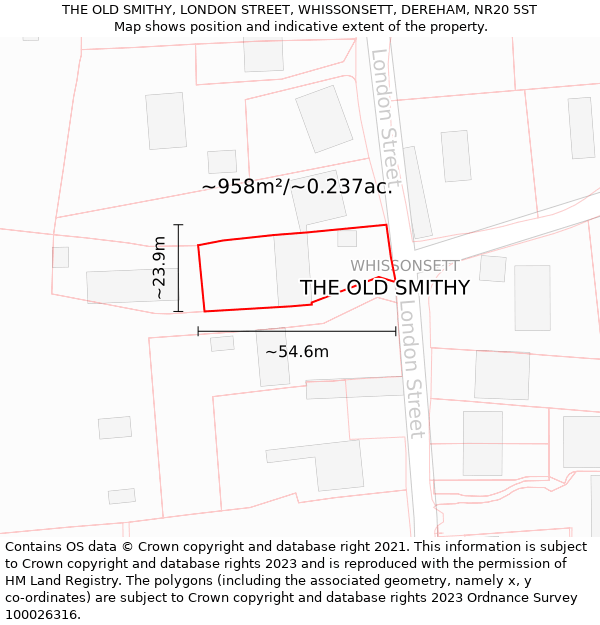 THE OLD SMITHY, LONDON STREET, WHISSONSETT, DEREHAM, NR20 5ST: Plot and title map