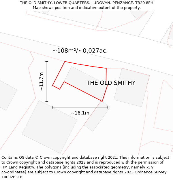 THE OLD SMITHY, LOWER QUARTERS, LUDGVAN, PENZANCE, TR20 8EH: Plot and title map