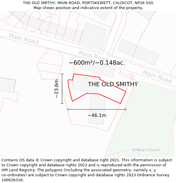 THE OLD SMITHY, MAIN ROAD, PORTSKEWETT, CALDICOT, NP26 5SG: Plot and title map