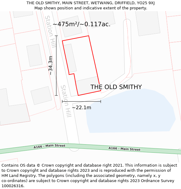 THE OLD SMITHY, MAIN STREET, WETWANG, DRIFFIELD, YO25 9XJ: Plot and title map