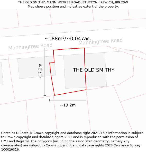THE OLD SMITHY, MANNINGTREE ROAD, STUTTON, IPSWICH, IP9 2SW: Plot and title map