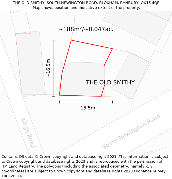 THE OLD SMITHY, SOUTH NEWINGTON ROAD, BLOXHAM, BANBURY, OX15 4QF: Plot and title map