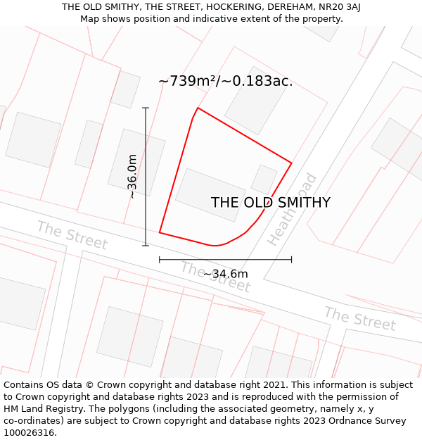 THE OLD SMITHY, THE STREET, HOCKERING, DEREHAM, NR20 3AJ: Plot and title map