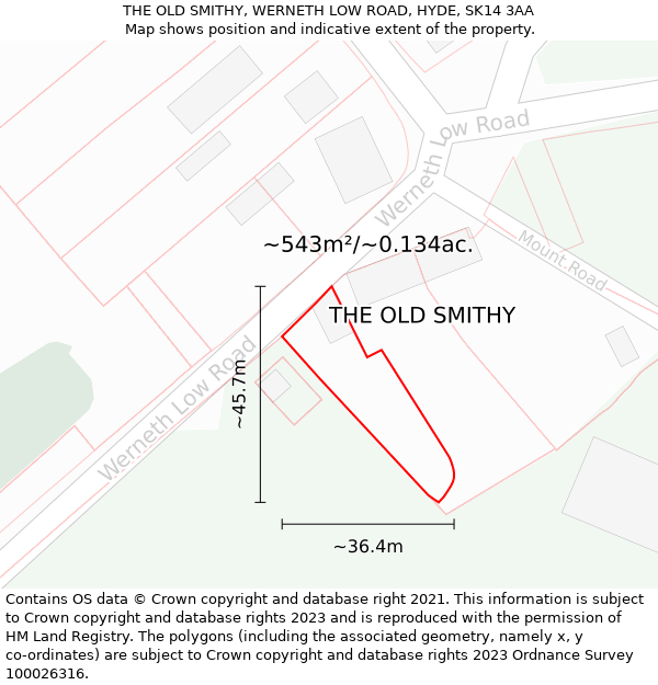 THE OLD SMITHY, WERNETH LOW ROAD, HYDE, SK14 3AA: Plot and title map