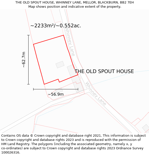 THE OLD SPOUT HOUSE, WHINNEY LANE, MELLOR, BLACKBURN, BB2 7EH: Plot and title map