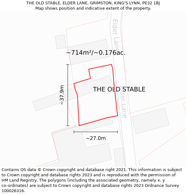 THE OLD STABLE, ELDER LANE, GRIMSTON, KING'S LYNN, PE32 1BJ: Plot and title map