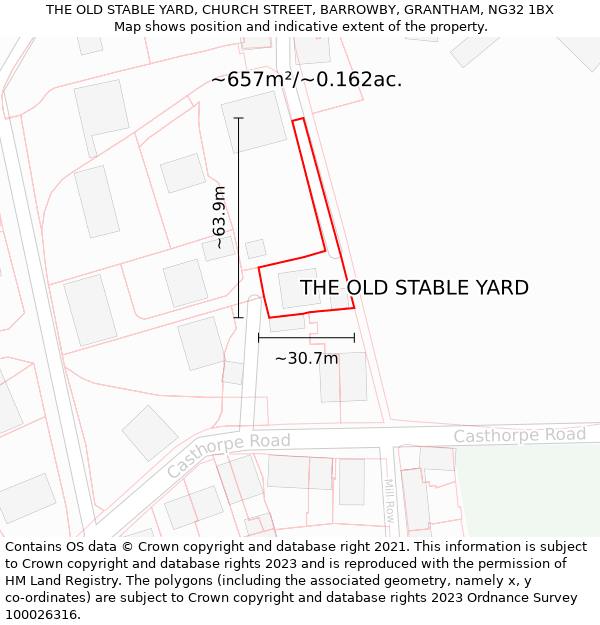 THE OLD STABLE YARD, CHURCH STREET, BARROWBY, GRANTHAM, NG32 1BX: Plot and title map