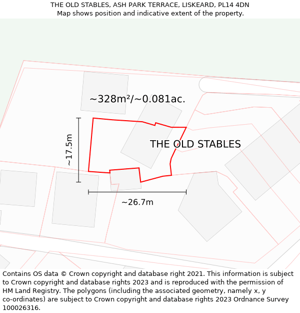 THE OLD STABLES, ASH PARK TERRACE, LISKEARD, PL14 4DN: Plot and title map