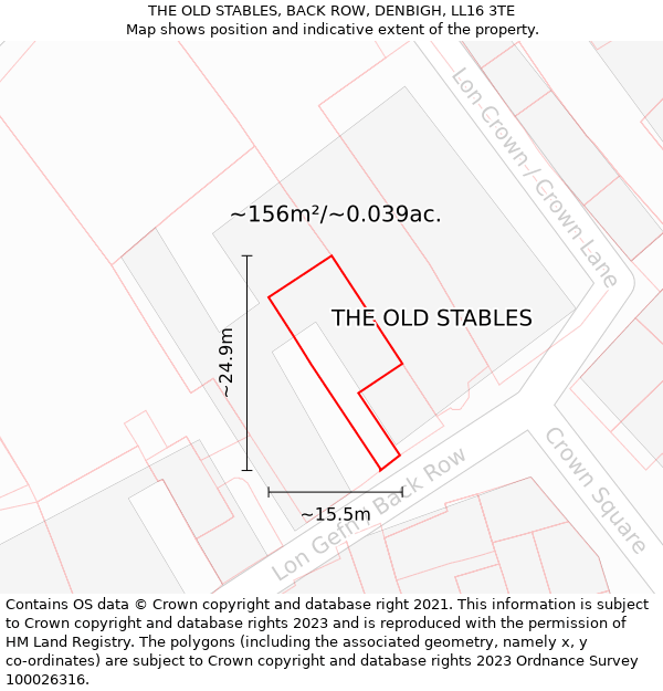 THE OLD STABLES, BACK ROW, DENBIGH, LL16 3TE: Plot and title map