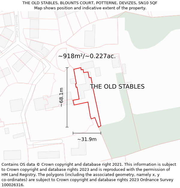THE OLD STABLES, BLOUNTS COURT, POTTERNE, DEVIZES, SN10 5QF: Plot and title map