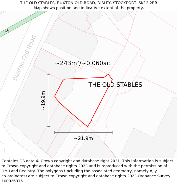 THE OLD STABLES, BUXTON OLD ROAD, DISLEY, STOCKPORT, SK12 2BB: Plot and title map