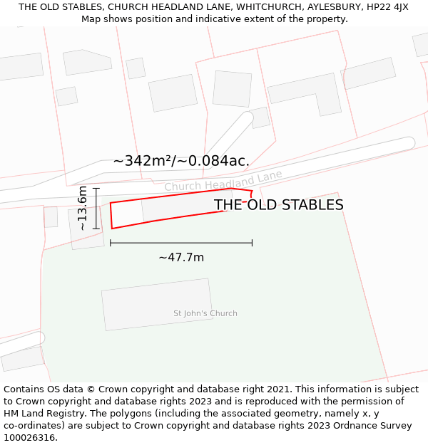 THE OLD STABLES, CHURCH HEADLAND LANE, WHITCHURCH, AYLESBURY, HP22 4JX: Plot and title map
