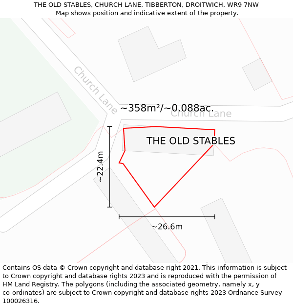 THE OLD STABLES, CHURCH LANE, TIBBERTON, DROITWICH, WR9 7NW: Plot and title map