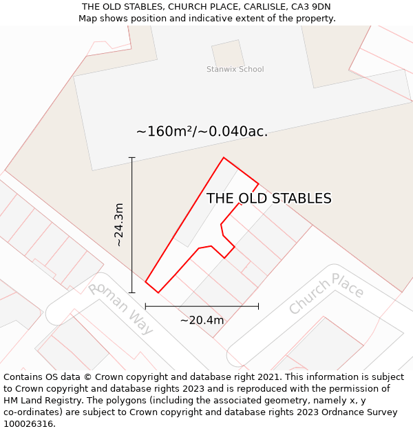 THE OLD STABLES, CHURCH PLACE, CARLISLE, CA3 9DN: Plot and title map