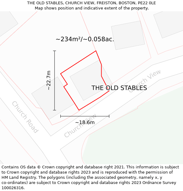 THE OLD STABLES, CHURCH VIEW, FREISTON, BOSTON, PE22 0LE: Plot and title map