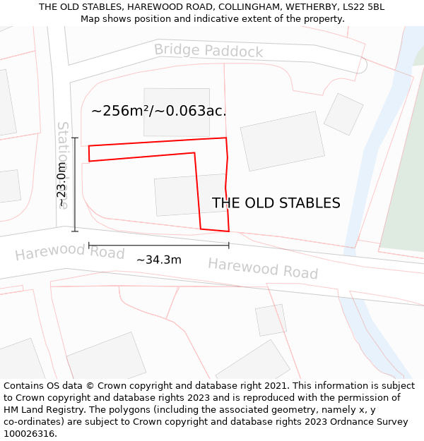 THE OLD STABLES, HAREWOOD ROAD, COLLINGHAM, WETHERBY, LS22 5BL: Plot and title map