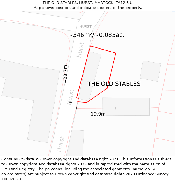 THE OLD STABLES, HURST, MARTOCK, TA12 6JU: Plot and title map