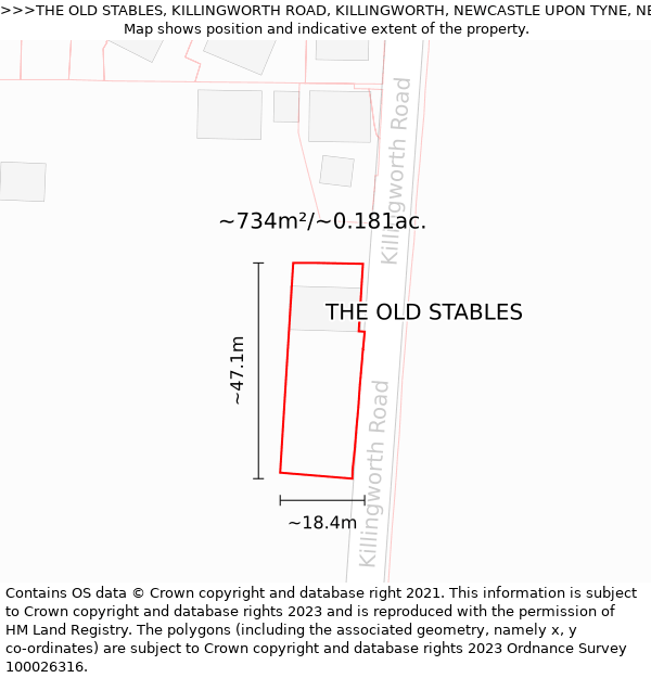 THE OLD STABLES, KILLINGWORTH ROAD, KILLINGWORTH, NEWCASTLE UPON TYNE, NE12 6BS: Plot and title map