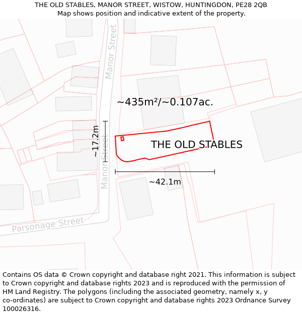 THE OLD STABLES, MANOR STREET, WISTOW, HUNTINGDON, PE28 2QB: Plot and title map