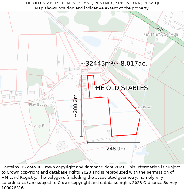 THE OLD STABLES, PENTNEY LANE, PENTNEY, KING'S LYNN, PE32 1JE: Plot and title map