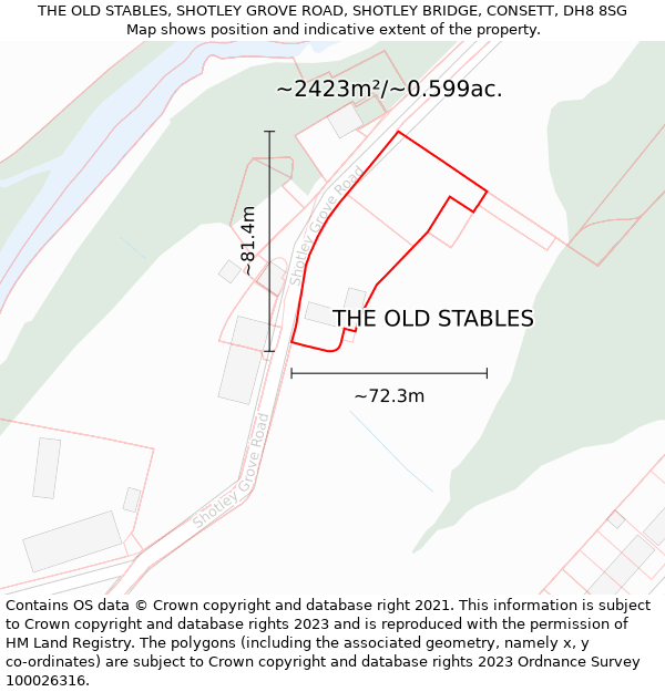THE OLD STABLES, SHOTLEY GROVE ROAD, SHOTLEY BRIDGE, CONSETT, DH8 8SG: Plot and title map