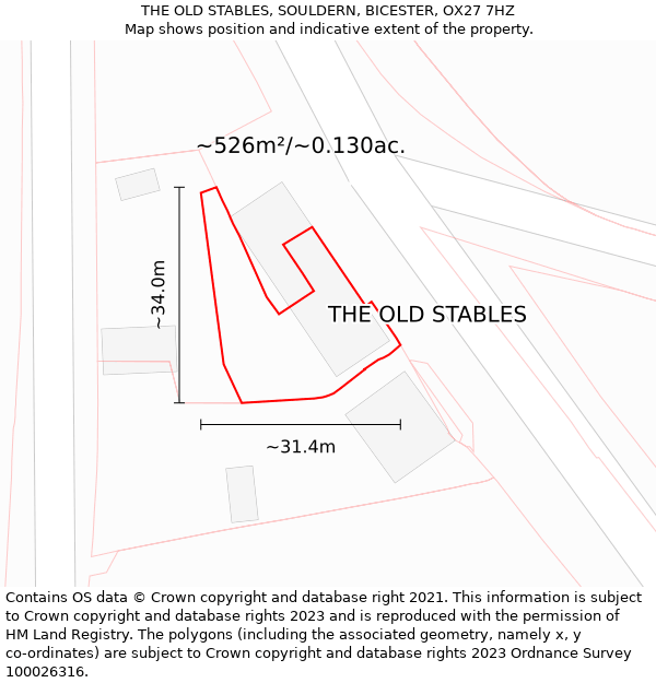 THE OLD STABLES, SOULDERN, BICESTER, OX27 7HZ: Plot and title map