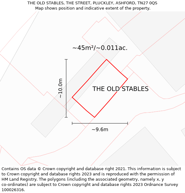 THE OLD STABLES, THE STREET, PLUCKLEY, ASHFORD, TN27 0QS: Plot and title map