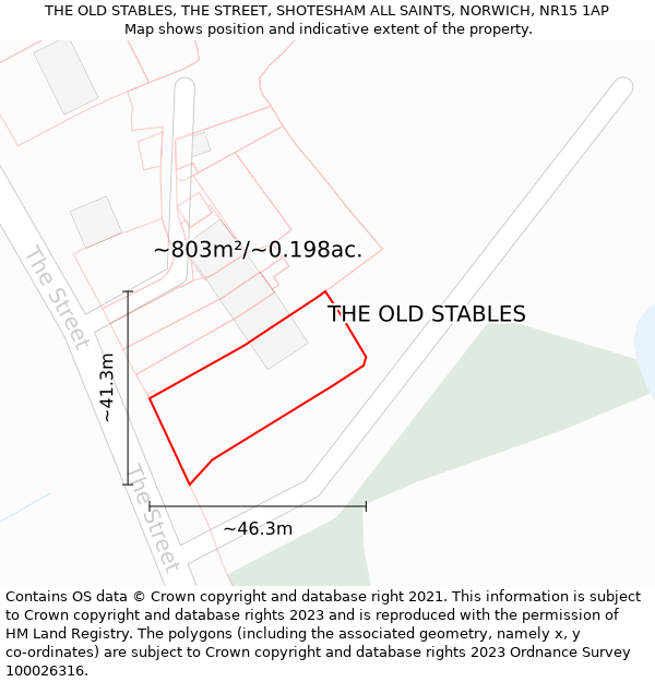 THE OLD STABLES, THE STREET, SHOTESHAM ALL SAINTS, NORWICH, NR15 1AP: Plot and title map