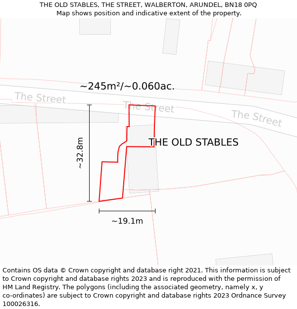 THE OLD STABLES, THE STREET, WALBERTON, ARUNDEL, BN18 0PQ: Plot and title map