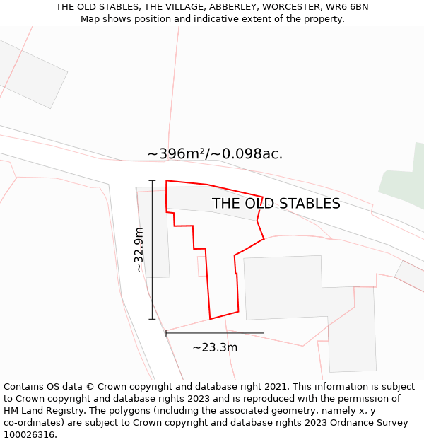 THE OLD STABLES, THE VILLAGE, ABBERLEY, WORCESTER, WR6 6BN: Plot and title map