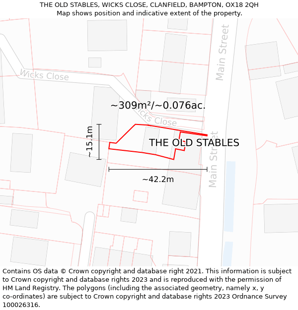 THE OLD STABLES, WICKS CLOSE, CLANFIELD, BAMPTON, OX18 2QH: Plot and title map