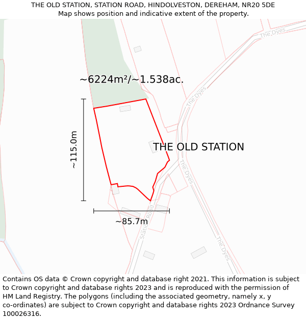 THE OLD STATION, STATION ROAD, HINDOLVESTON, DEREHAM, NR20 5DE: Plot and title map