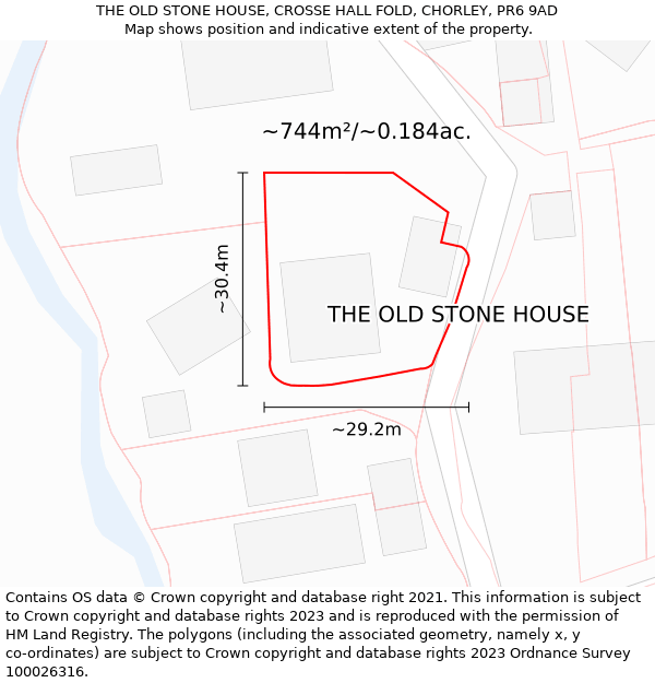 THE OLD STONE HOUSE, CROSSE HALL FOLD, CHORLEY, PR6 9AD: Plot and title map